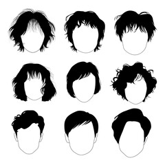 Set of women hairstyle vector, Silhouettes of hair styling on a white background. EPS10