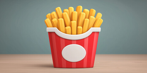 French Fries in Red Carton: A tempting serving of golden french fries sits in a classic red and white striped carton, ready to be enjoyed. 