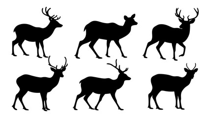 set of deer silhouette design vector art illustration