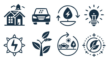 Embracing Sustainable Energy Powering Homes Electric Vehicles and Green Solutions icons on a Black Background