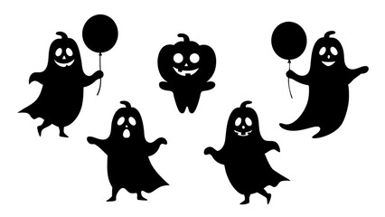 halloween ghost and pumpkin silhouette