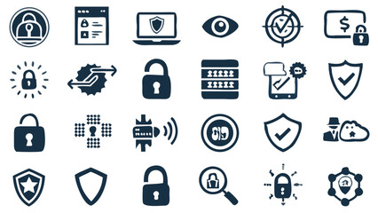 Safeguarding digital frontiers A collection of security icons symbolizing data protection and privacy with