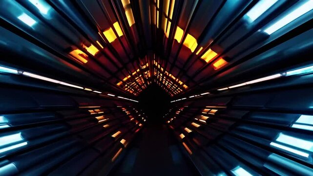 Beat-reactive tunnel with dynamic light layers pulsing to music frequencies. Perfect for DJ visuals, EDM stages, and interactive installations. Customizable 4K BPM-sync with explosive color bursts on 