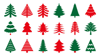 Obraz premium set of red and green christmas tree vector.