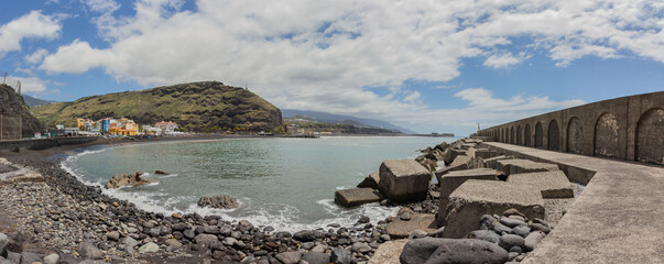 Beach and pier at puerto de Tazacorte, La Palma, Canary Islands (panorama)