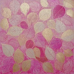 Pink and Gold Embossed Leaves on Paper Background