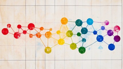 Line graph over a map grid background, with connected points in vivid colors to represent global data analysis and trends
