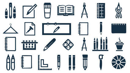 Fototapeta premium A collection of office and school supplies for creativity and education in simple navy blue line art