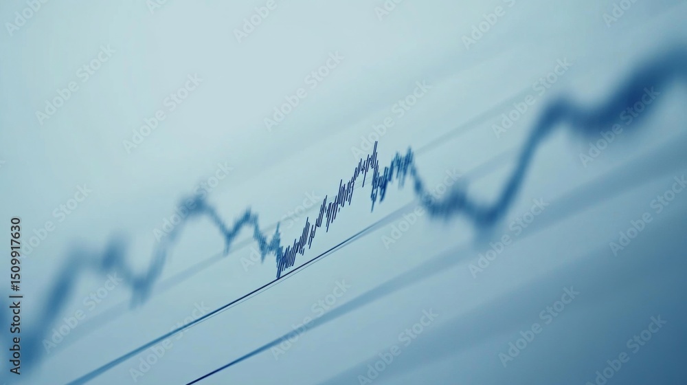 Poster Minimalistic line graph in blue tones on a white background, showing rising and falling trends with precise lines and clean axes