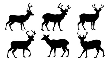 set of deer silhouette design vector art illustration