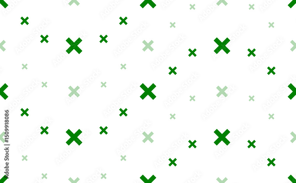 Aufkleber seamless pattern of large and small green multiplication symbols. the elements are arranged in a wav