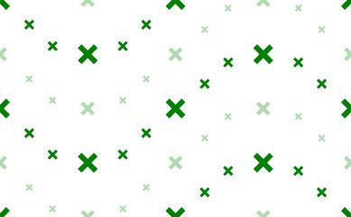 Seamless pattern of large and small green multiplication symbols. The elements are arranged in a wavy. Illustration on light green background