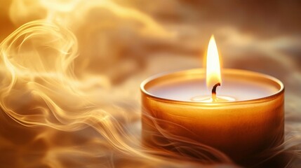 Smoke rising from a freshly extinguished candle, delicate wisps swirling in the air.
