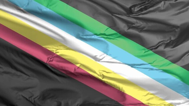 The Disability Pride Flag, its vibrant diagonal stripes on a dark backdrop symbolizing unity, diversity, and collective strength within the community.