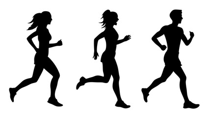 set of running people silhouette vector on tranparent background.
