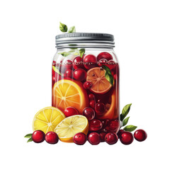 Refreshing Jar of Homemade Cranberry Lemonade with Citrus Slices and Mint Leaves on transparent background