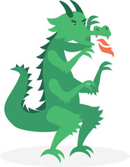 Green dragon isolated on white background. Vector illustration in flat style.