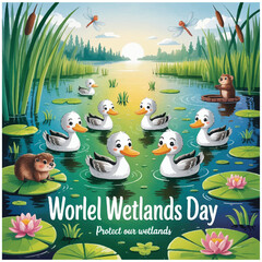 Naklejka premium World Wetlands Day cartoon poster image flyer 7.eps