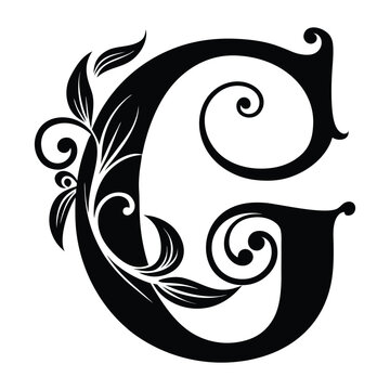 Decorative Letter G with Flourishes and Leaves
