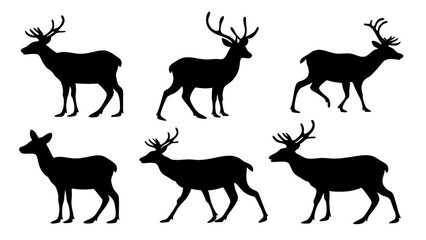 set of deer silhouette design vector art illustration