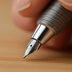Close-up of hand holding pen showing writing posture, finger placement, and focus on detail, suitable for education, creativity, note-taking, and work-related visuals --raw --stylize 250