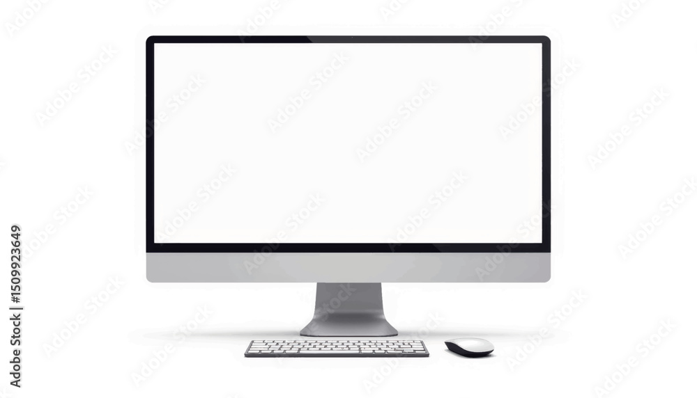 Poster minimalist computer setup with ai interface on screen, modern technology