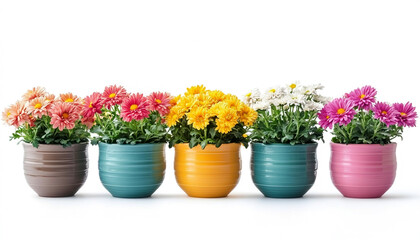 Pots with beautiful colorful chrysanthemum flow