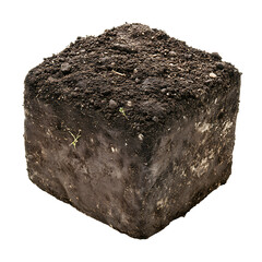 Cube of soil ground, isolated on a transparent background 