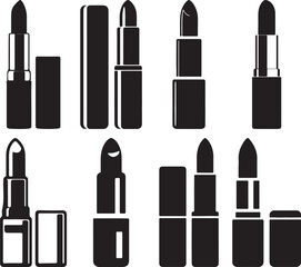 Obraz premium Lipstick Silhouette Collection – Vector Makeup Tubes Icon Set
