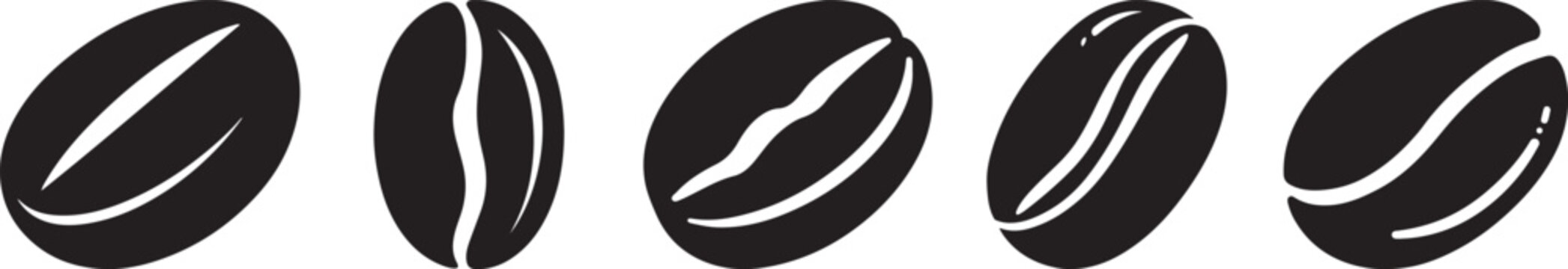 Coffee Bean Icons Vector Set &ndash; Black Silhouette Art Design


