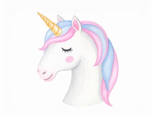 Fototapeta premium Magical watercolor unicorn with vibrant pink and blue mane in a dreamlike fantasy setting