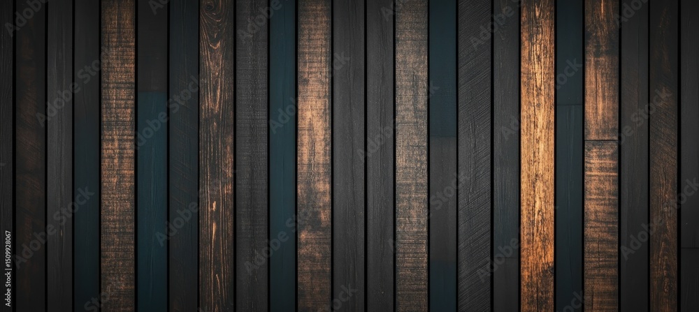 Aufkleber dark wood texture background with vertical planks, creating a modern and minimalist pattern