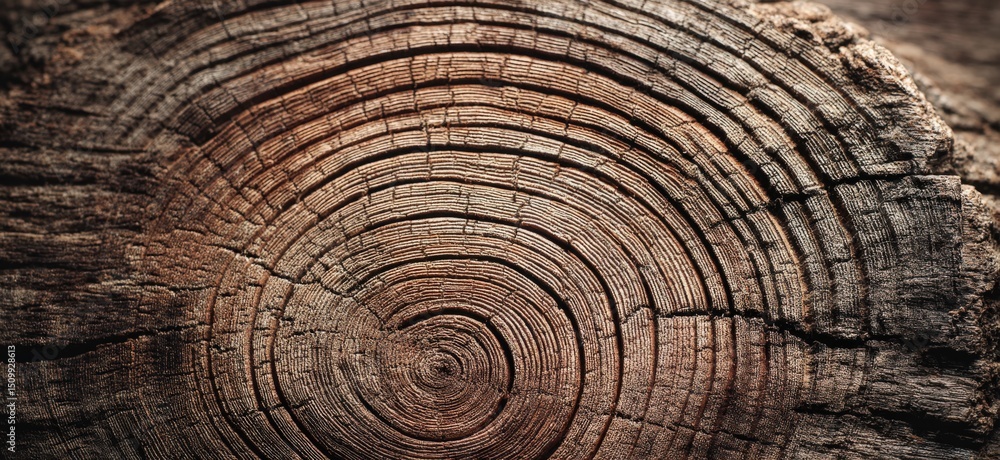 Poster a detailed close up of a tree stump showcasing the distinct rings of a tree