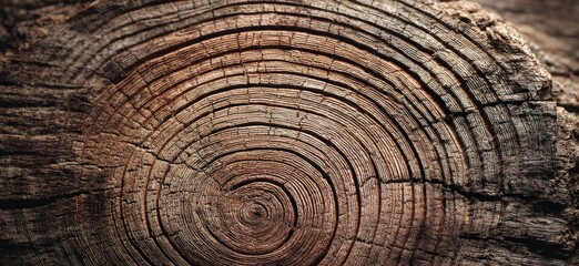 Naklejka premium A detailed close up of a tree stump showcasing the distinct rings of a tree
