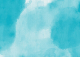Abstract hand-painted blue watercolor background with sky, clouds, and a hint of vintage texture