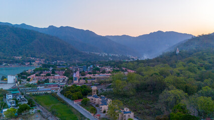 Sunset Over Rishikesh River Image Drone