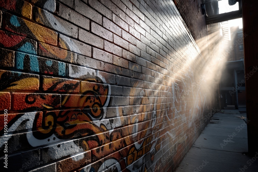 Poster there is a wall adorned with a vast array of colorful graffiti designs on it