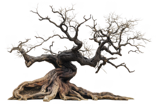 Ancient gnarled tree isolated on transparent background