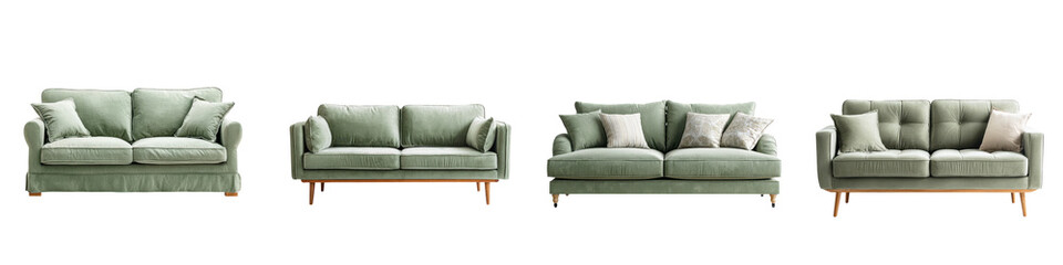 Fototapeta premium Elegant green sofas with unique designs, showcasing modern aesthetics, comfortable textures, and high-quality materials for contemporary living spaces.