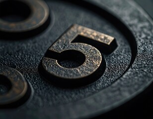 Close-up of a weight plate showing embossed numbers and texture
