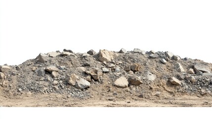 Isolated mound of rubble and dirt against white background.