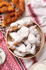 Traditional Ukrainian fried donuts verguny.top veiw..selective focus.