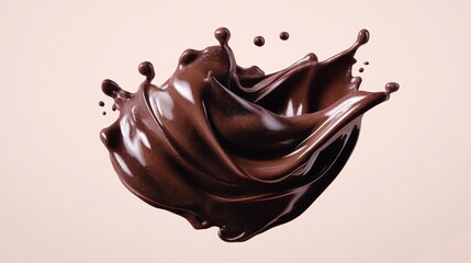 Graceful liquid elegance Chocolate swirl poised in flight, creating a tantalizing sweet moment.