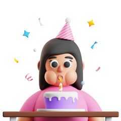 Girl Blowing Birthday Candle 3d illustration
