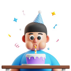 Boy Blowing Birthday Candle 3d illustration