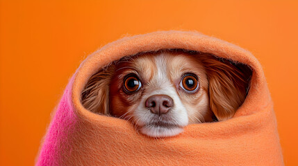 Small Brown and White Dog in Orange Sweater