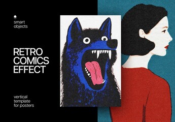 Retro Comics Poster Photo Effect Mockup