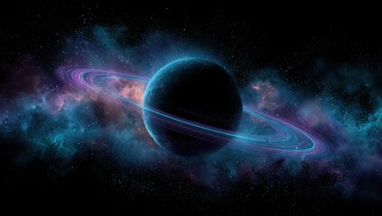 Majestic Ringed Planet in Vibrant Nebula Cosmic Space Scene