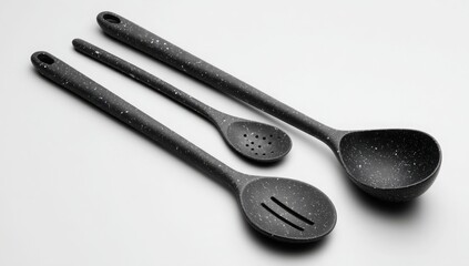 Stylish Black Speckled Silicone Cooking Utensils Set Ladle Slotted Spoon and Spatula