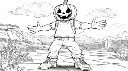 Smiling Pumpkin Character in Halloween Costume